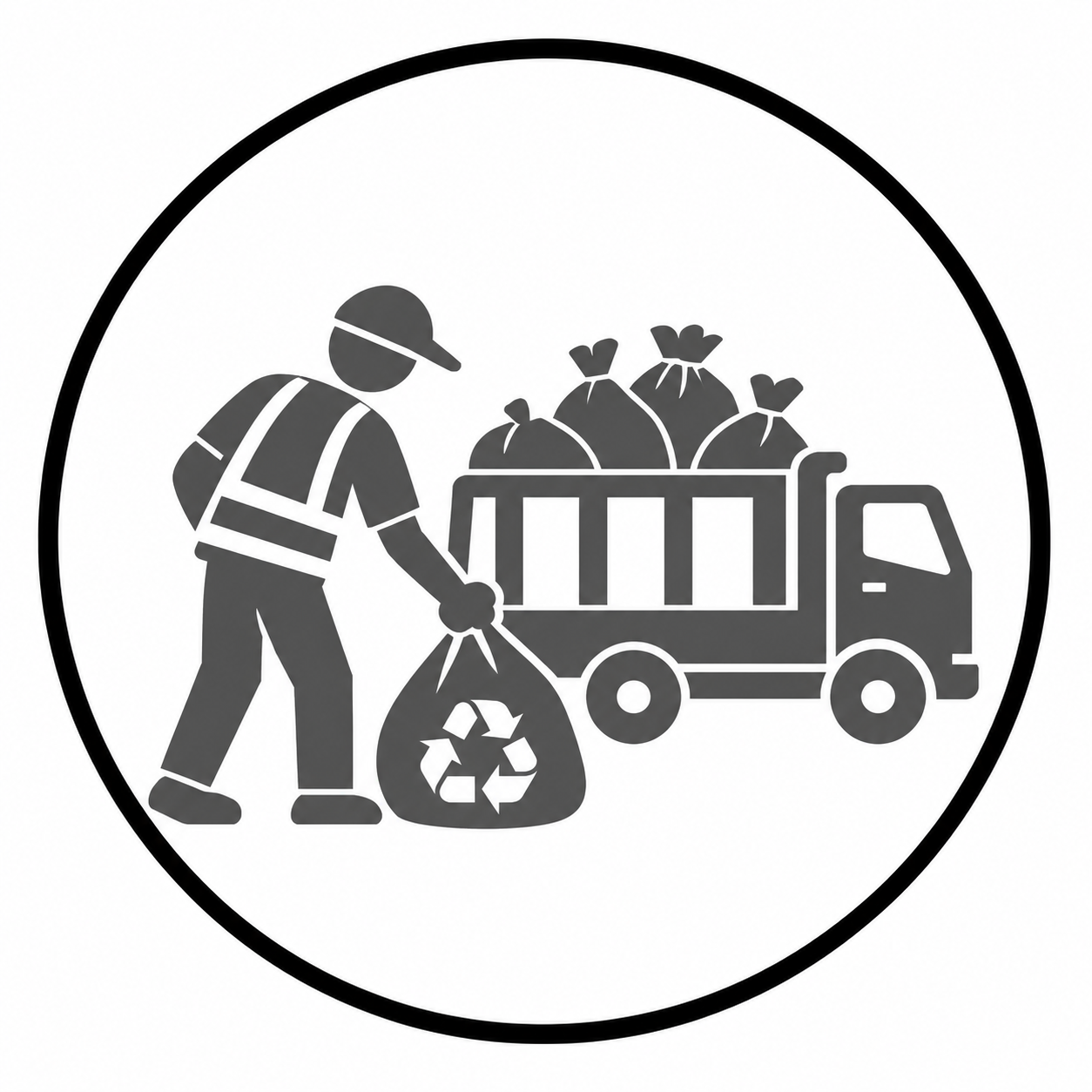 Plastic Waste recycling worker and garbage truck icon.png